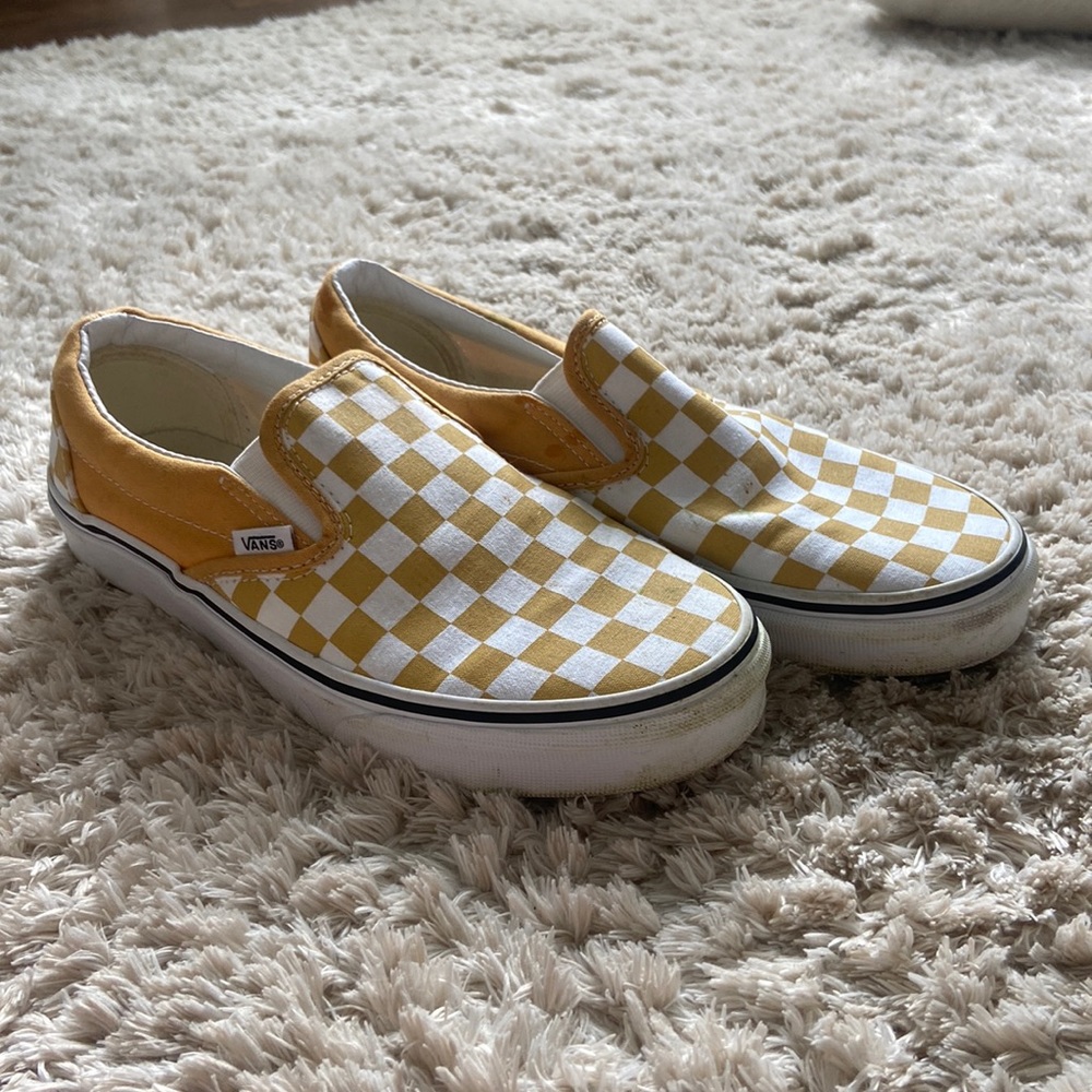 yellow checkered slip on vans